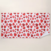ハートパターン、赤いハート、ハートパターン ビーチタオル (正面)