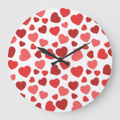 ハートパターン、赤いハート、ハートパターン ラージ壁時計 (正面)