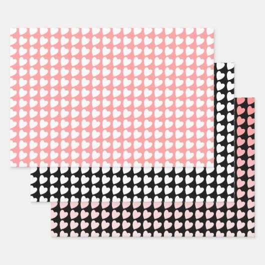 ハートパターン（黒、白、ピンク） ラッピングペーパーシート (セット)