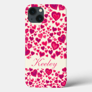 ハートパターンhot pink & cream named iPhone 13ケース
