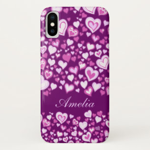 ハートパターンpink & purple名前付きiphone case iPhone x ケース