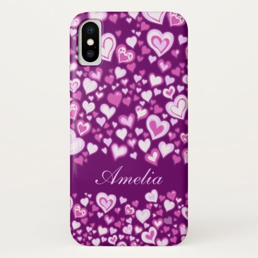 ハートパターンpink & purple名前付きiphone case Case-Mate iPhoneケース (裏面)