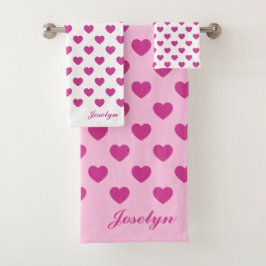 ハートパター名門私立校風のンピンクy2kモノグラム名 バスタオルセット