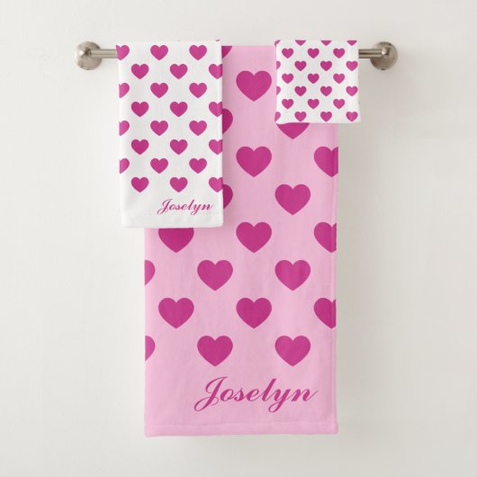 ハートパター名門私立校風のンピンクy2kモノグラム名 バスタオルセット (インサイチュ)