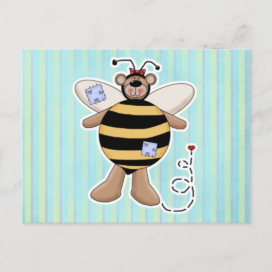 ハートパッチのまわりにベア ポストカード (正面)