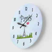 ハートパリとエッフェルタワー ラージ壁時計 (傾斜)