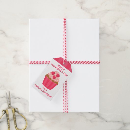 ハートパーソナライズされたカップケーキバレンタインのギフトラベル ギフトタグ (より糸付き)