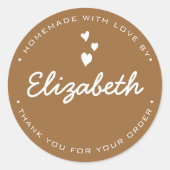 ハートパーソナライズされたココアホームメイドウィズラブ ラウンドシール (正面)
