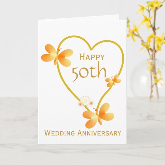 ハートパーソナライズされたデザイン50結婚周年 カード (黄色い花)