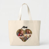 ハートパーソナライズされたファミリー写真コラージュfor Mom ラージトートバッグ (正面)