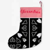 ハートパーソナライズされたブラックピンク スモールクリスマスストッキング (裏面)
