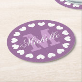 ハートパーソナライズされたモノグラム結婚式のコースター ラウンドペーパーコースター (アングル)