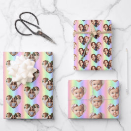 ハートパーソナライズされた写真、縦虹 ラッピングペーパーシート