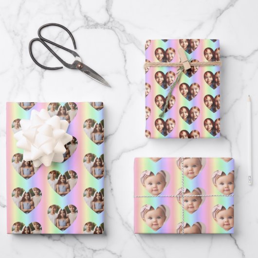 ハートパーソナライズされた写真、縦虹 ラッピングペーパーシート (正面)