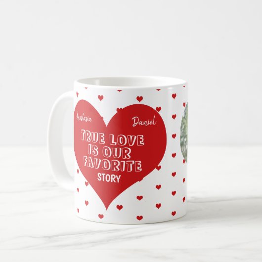 ハートパーソナライズされた型の写真名 コーヒーマグカップ (正面左)