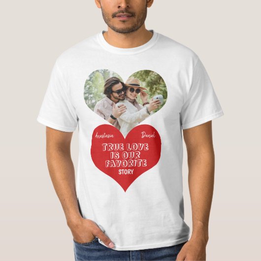 ハートパーソナライズされた型の写真名 Tシャツ (正面)