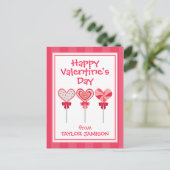 ハートパーソナライズされた棒つきキャンデーバレンタインデー ポストカード (スタンド正面)