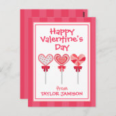 ハートパーソナライズされた棒つきキャンデーバレンタインデー ポストカード (正面/裏面)