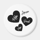 ハートパーソナライズされた母ブラック&ホワイト冷蔵庫 マグネット (正面)