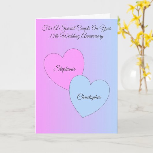 ハートパーソナライズされた12結婚周年 カード (黄色い花)