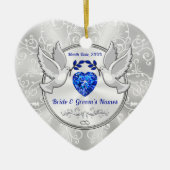 ハートパーソナライズされた、新婦および新郎オーナメント、 セラミックオーナメント (正面)