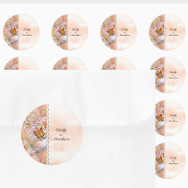 ハートパールオレンジバラ蝶フローラ ラウンドシール