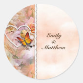 ハートパールオレンジバラ蝶フローラ ラウンドシール (正面)