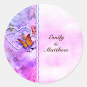 ハートパールピンクローゼズバタフライフローラ ラウンドシール (正面)