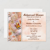 ハートパール、バラ&蝶リハーサルディナー インビテーションポストカード (正面/裏面)