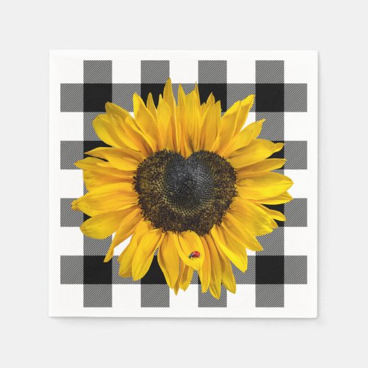 ハートヒマワラディバグ水牛のプレイド スタンダードカクテルナプキン (正面)