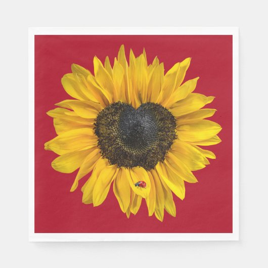ハートヒマワリとヒマワリの赤 スタンダードランチョンナプキン (正面)