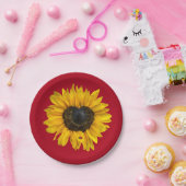 ハートヒマワリとヒマワリの赤 ペーパープレート (パーティー)