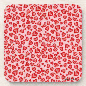 ハートヒョウ柄イン赤オン赤面 コースター (正面)