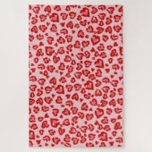 ハートヒョウ柄イン赤オン赤面 ジグソーパズル (縦)