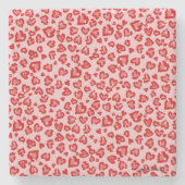 ハートヒョウ柄イン赤オン赤面 ストーンコースター (正面)