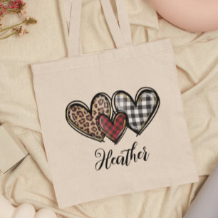 ハートヒョウ格子柄バレンタインデーパーソナライズされた トートバッグ