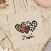 ハートヒョウ格子柄バレンタインデーパーソナライズされた トートバッグ