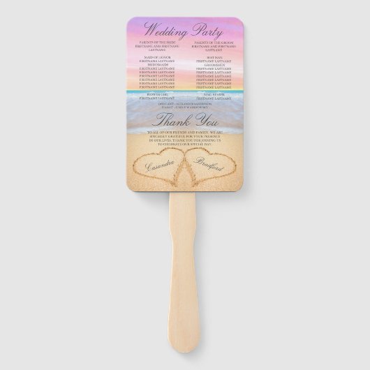 ハートビーチウェディングセレモニープログラム ピンク パープル ハンドファン (裏面)