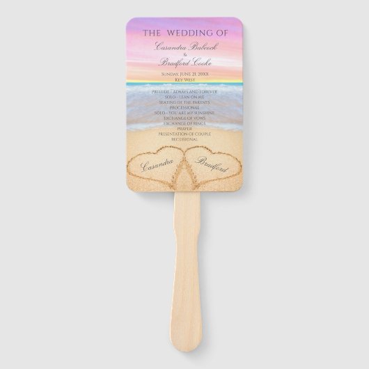 ハートビーチウェディングセレモニープログラム ピンク パープル ハンドファン (正面)