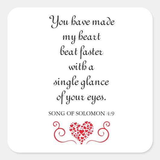 ハートビートの高速化 |ロマンチックな聖書の聖句引用文 スクエアシール (正面)