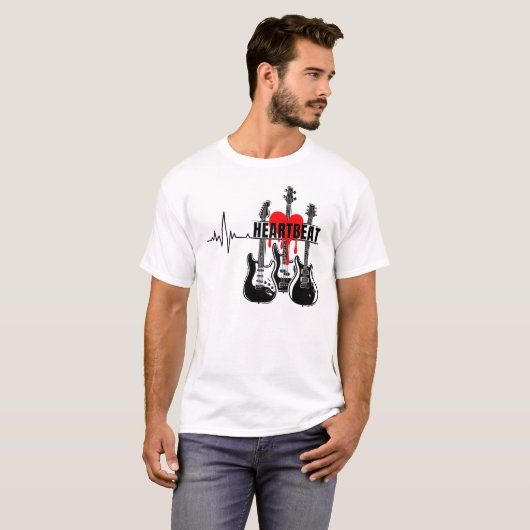 ハートビートギターデザイン Tシャツ (正面フル)