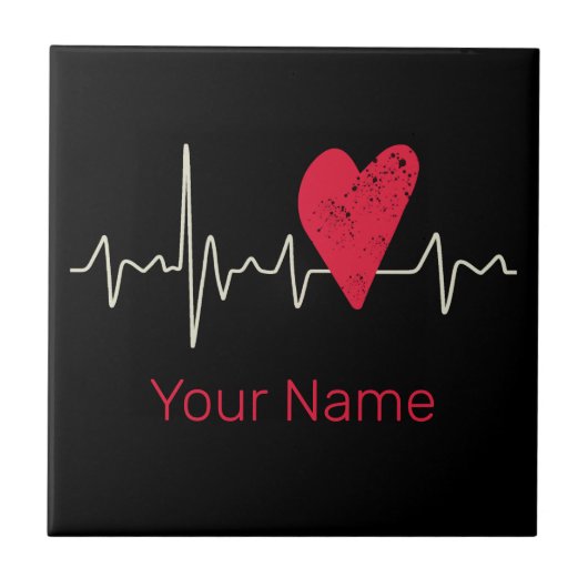 ハートビートパルスハートバレンタインデーまたは母 タイル (正面)