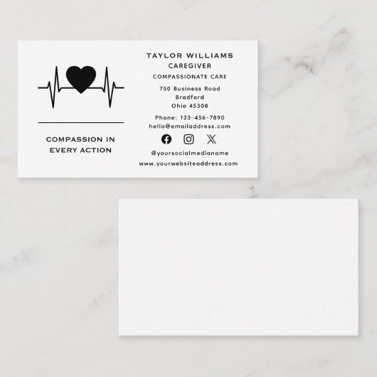 ハートビートパルスハートEKG ECGヘルスケア介護者 名刺 (正面/裏面)