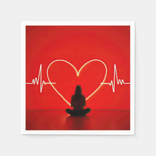 ハートビートライン付きヨガポーズ スタンダードカクテルナプキン (正面)