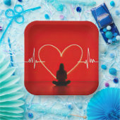 ハートビートライン付きヨガポーズ ペーパープレート (パーティー)