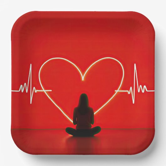 ハートビートライン付きヨガポーズ ペーパープレート (正面)