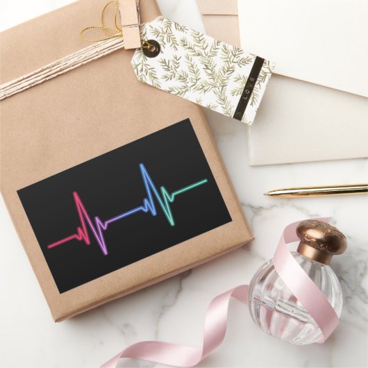 ハートビートレインボープライドLGBTQ Ally 長方形シール (ギフト)