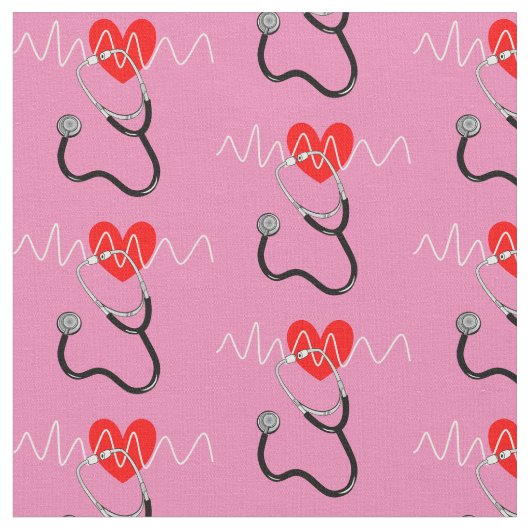 ハートビート線聴診器の医療記号 ファブリック (クローズアップ)