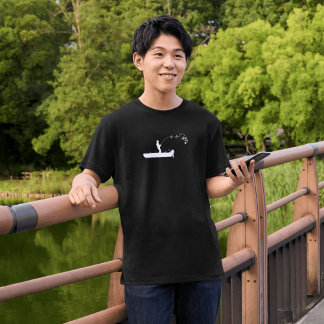 ハートビート フィッシングTシャツ,漁師のボートのシルエット Tシャツ