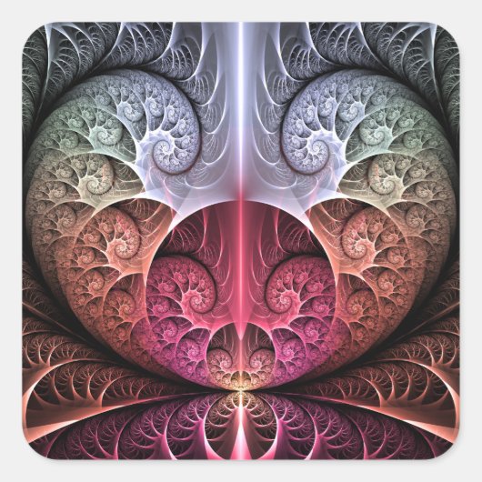 ハートビート、抽象的な超現実ファンタジーフラクタルアート スクエアシール (正面)